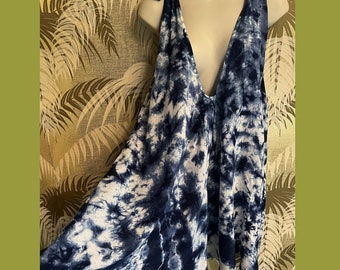 Blue Tie Dyed Tunic ~ Mini Jumper ~ Sz XL Beach Cover Up Dress