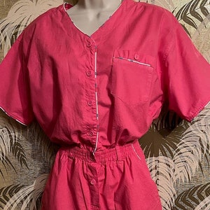 80s Vintage Romper Shorts Playsuit ~ Gina Peters Pink Cotton Jumpsuit Playsuit ~ Shorts Onesie ~ Sz Med 8 - 10