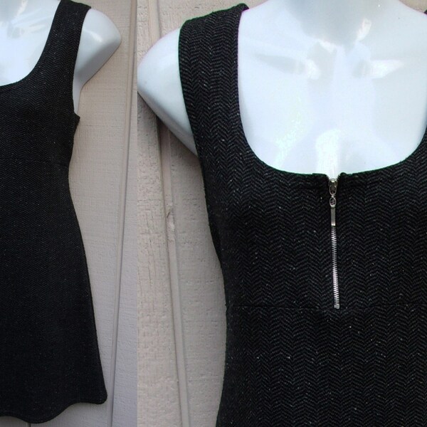 90s Vintage Black and Gray Knit Jumper mini Dress by RIPE / Sz Med - Lge