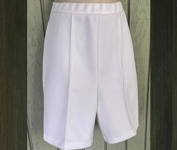 60s Polyester Stretch Waist White Shorts / Size M… - image 1