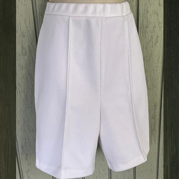 60s Polyester Stretch Waist White Shorts / Size Med - Lge 29" 30" 31" Waist