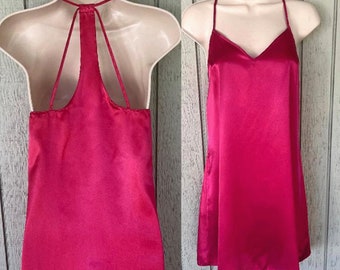 Vintage y2k Raspberry Pink Gilligan & O'Malley Chemise Nightgown ~ nightie racerback-like T-back / size Sml - 6 - 8