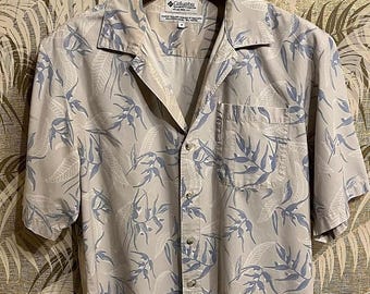 Vintage COLUMBIA Blue Cotton Hawaiian Shirt / Surfer Luau // Sz Med - Lge
