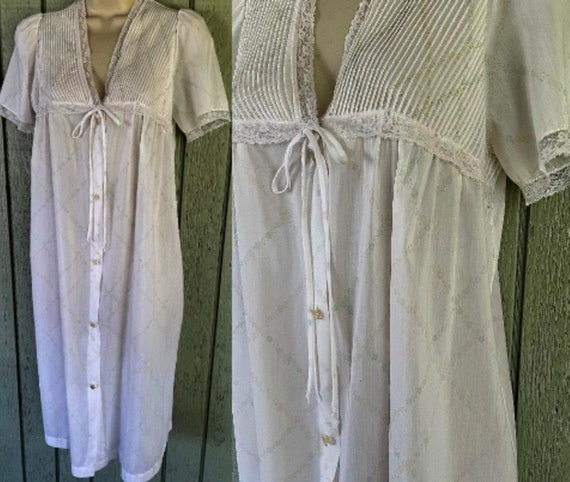 60s Vintage Semi-Sheer BARBIZON Pale Floral on Wh… - image 1