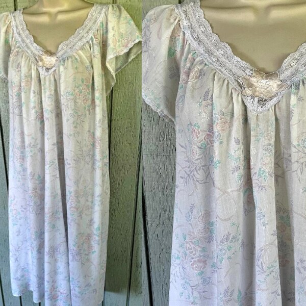 Chemise De Nuit Vintage Noire Transparente à Motifs Fleurs - Taille XS - Marque Contessa - Occasion Très Bon état