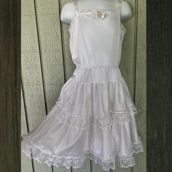 Vintage 60s Girl's Slip ~ Sz 8 Candy Kane by IMERMAN White Petticoat Princess Slip