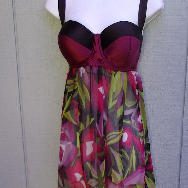 y2k Retro MISSONI for Target babydoll Chemise ~ Wine Red and Black with Sheer print ~ Sz L