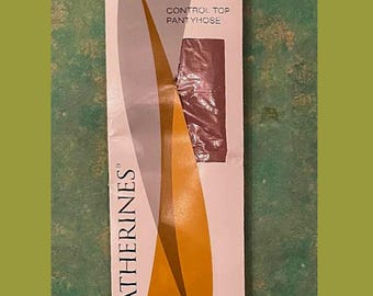 Vintage CATHERINE's Plus Size Control Top Pantyhose ~ Lt. Taupe / Size F ~ New In Package