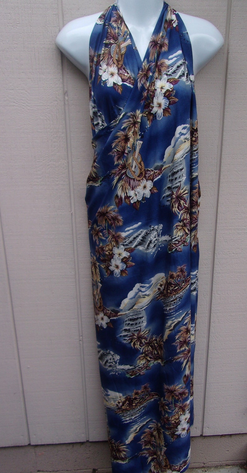 Vintage Hilo Hattie Blue Hawaiian Convertible Sarong Wrap Dress ~ Maxi Skirt  Lge XL abel Swimwear Clothing