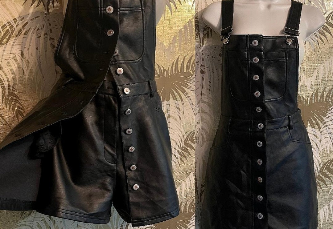 Y2k Polyurethane Overalls Mini Dress With Shorts Underneath ~ Pleather ...