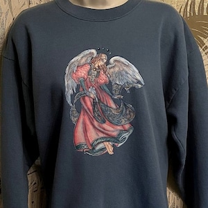 Vintage 90s Angel and Birds Sweatshirt by My Town Originals ~ Ladies Large