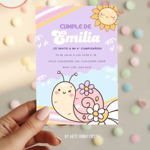 Bearbeitbare digitale Canva-Einladung für eine Mädchenschnecke, süßer Tiergeburtstag, personalisierte Waldpartykarte, einfacher Sofort-Download