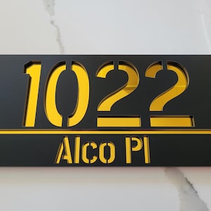 Elegant Personalized Acrylic House Sign | Laser-Cut Door Number Plaque | Modern Home Decor in Matte Grey & Copper | Custom Size