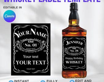 Szablon spersonalizowanej etykiety na whisky: Upominek na przyjęcie urodzinowe, Wieczór panieński, Rocznica, Drużba, Święto (Canva, Pobieranie cyfrowe) 4 ROZMIARY