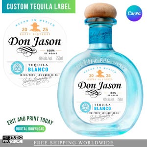 Etichetta Tequila stampabile personalizzata - Canva, festa di compleanno, anniversario, bomboniera per addio al nubilato, regalo per la festa dello sposo, fai da te, 50 ml, 375 ml, 750 ml