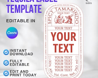 Benutzerdefinierte Tequila Etiketten Vorlage: Geburtstag Gastgeschenk, Bachelorette & Hochzeit, Jubiläum, Trauzeuge, Urlaub (Canva Digital Download) 3Größen