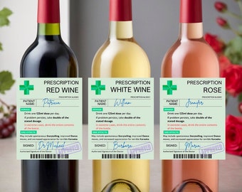 Personalised Prescription Wine Label Red White Rose Funny Novelty Gift Birthday Anniversary, Bachelorette, Label Custom Name, Digital Label