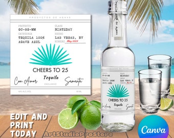 Custom Printable Label - Canva, Tequila Label, Birthday Party, Wife of the Party, Bachelorette Party Favor, Anniversary, 50ml, 375ml, 750ml