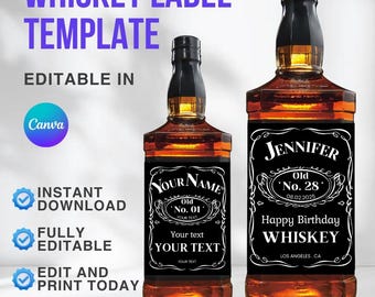 Custom Whiskey Label Template: Birthday Party Favor, Bachelorette, Anniversary, Groomsman, Holiday Gift (Canva, Digital Download) 4 SIZES