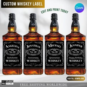 Custom Printable Whiskey Label - Canva, Birthday Party, Anniversary, Bachelorette Party Favor, Groomsman Gift, DIY, 50ml, 375ml, 500ml,700ml