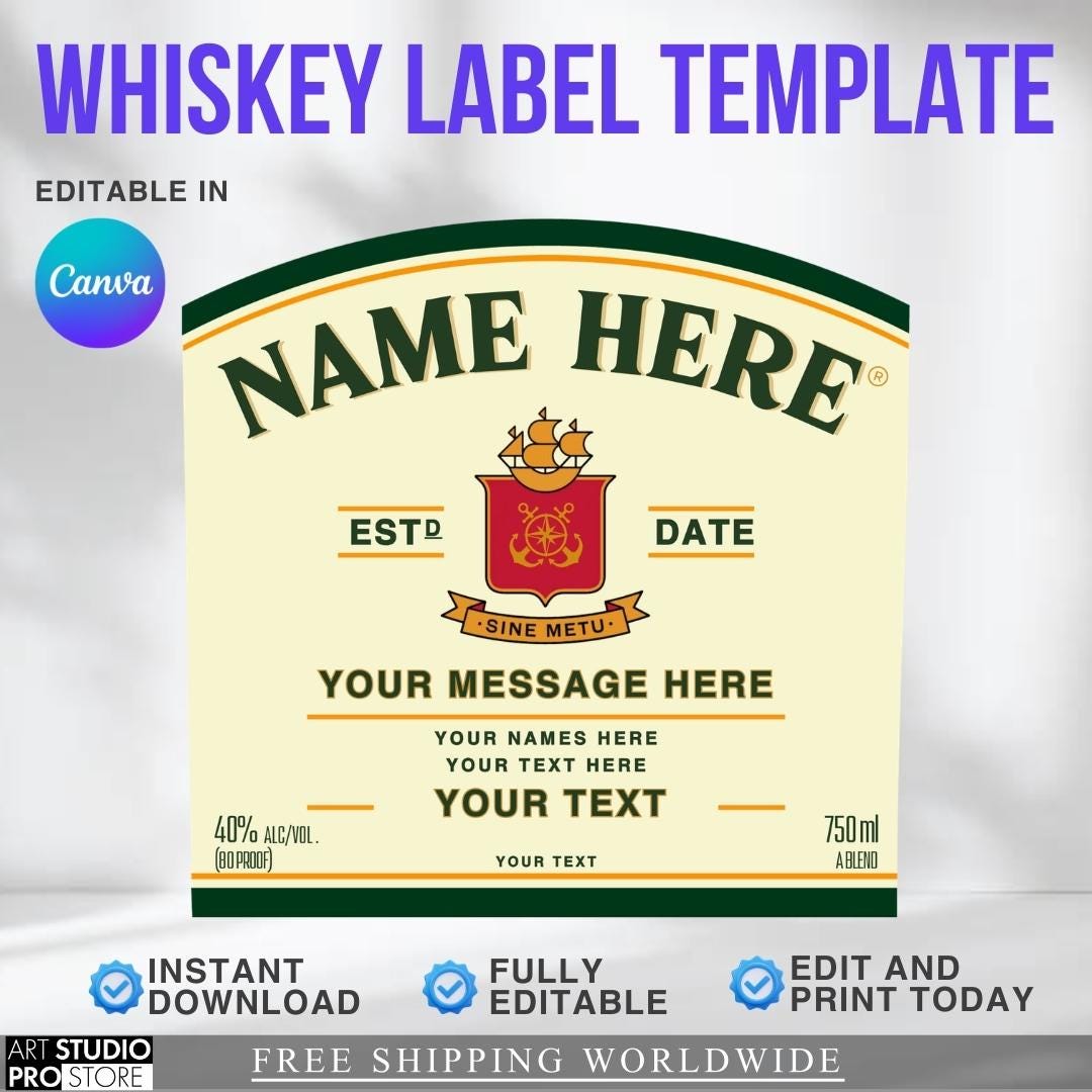 Custom Scotch Label Custom Whiskey Label Template: Birthday Party Favor, Bachelorette ...