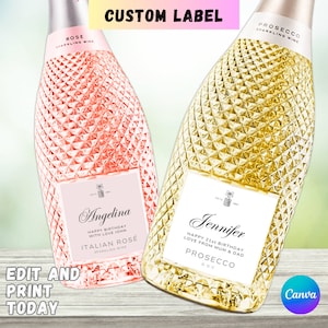Etiqueta de vino de champán Prosecco personalizada pegatina - personalizado feliz cumpleaños aniversario divertido regalo de novedad despedida de soltera descarga digital Canva