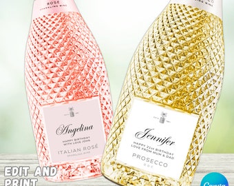 Spersonalizowana etykieta na wino szampana Prosecco - spersonalizowany prezent urodzinowy, rocznicowy, zabawny, nowatorski, panieński, cyfrowy do pobrania Canva