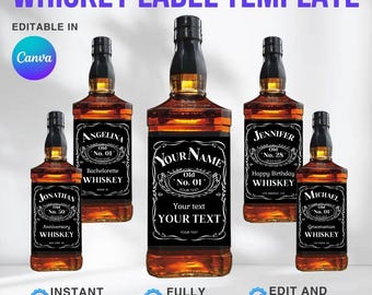 Szablon spersonalizowanej etykiety na whisky: Upominek na przyjęcie urodzinowe, Wieczór panieński, Rocznica, Drużba, Święto (Canva, Pobieranie cyfrowe) 4 ROZMIARY