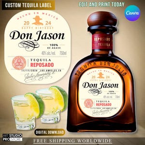 Custom Printable Tequila Label - Canva, Birthday Party, Anniversary, Bachelorette Party Favor, Groomsman Party Gift, DIY, 50ml, 375ml, 750ml