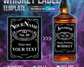Aangepaste whiskylabelsjabloon: verjaardagsfeestje, vrijgezellenfeest en bruiloft, jubileum, stalknecht, feestdag (digitale download canva) 4 MATEN