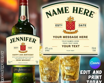 Benutzerdefiniertes Whiskyetikett: Geburtstagsgeschenk (Canva bearbeitbar, digitaler Download)