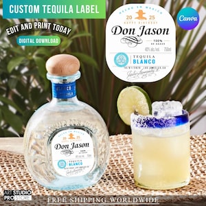 Custom Printable Tequila Label - Canva, Birthday Party, Anniversary, Bachelorette Party Favor, Wife of the Party, DIY, 50ml, 375ml, 750ml