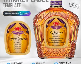Sjabloon voor een gepersonaliseerd whisky-etiket: verjaardagscadeau, vrijgezellenfeest & bruiloft, jubileum, bruidsjonker, feestdagen (digitale download op canvas) 750 ml