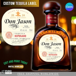 Custom Printable Tequila Label - Canva, Birthday Party, Anniversary, Bachelorette Party Favor, Wife of the Party, DIY, 50ml, 375ml, 750ml