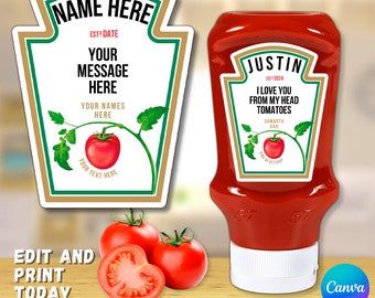 Personalised Tomato Ketchup Sauce Custom Label - Canva, Funny Novelty Gift Birthday Anniversary, add any text , Boys Gifts, Girls Gifts