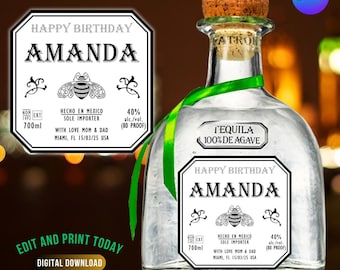 Custom Tequila Label: Birthday, Anniversary, Bachelorette Party, Groomsman, Holiday Gift (Canva, Digital Download)