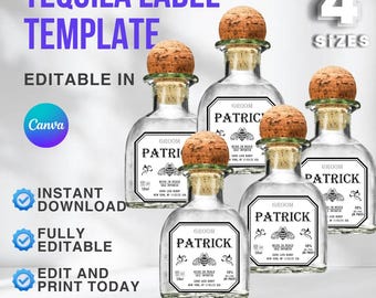 Benutzerdefinierte Tequila Etikettenvorlage: Geburtstagsgeschenk, Bachelorette, Jubiläum, Trauzeuge, Weihnachtsgeschenk (Canva, Digital Download)