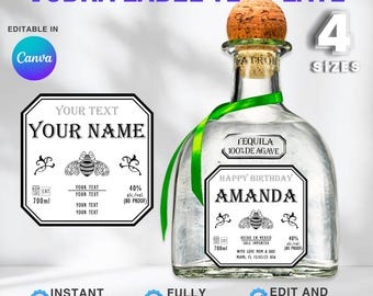Custom Tequila Label: Birthday Party Favor, Bachelorette, Anniversary, Groomsman, Holiday Gift (Canva, Digital Download) 4 Sizes