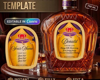 Szablon spersonalizowanej etykiety na whisky: Upominek na przyjęcie urodzinowe, wieczór panieński i wesele, rocznica, drużba, święto (Canva Digital Download) 750 ml