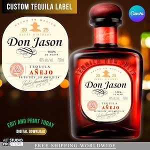 Custom Printable Tequila Label - Canva, Birthday Party, Anniversary, Bachelorette Party Favor, Groomsman Party Gift, DIY, 50ml, 375ml, 750ml