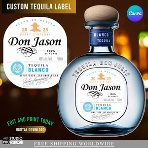 Custom Printable Tequila Label - Canva, Birthday Party, Anniversary, Bachelorette Party Favor, Wife of the Party, DIY, 50ml, 375ml, 750ml