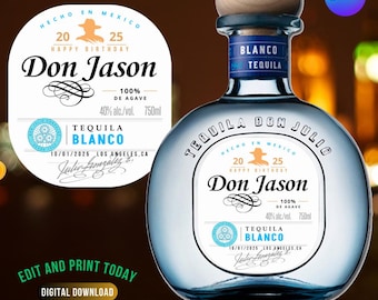 Custom Tequila Label: Birthday Party Favor, Bachelorette, Anniversary, Groomsman, Holiday Gift (Canva, Digital Download) 3 sizes