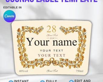 Aangepaste cognaclabelsjabloon: verjaardagsfeestje, vrijgezellenfeest, jubileum, stalknecht, feestdag (canva, digitale download) 4 MATEN