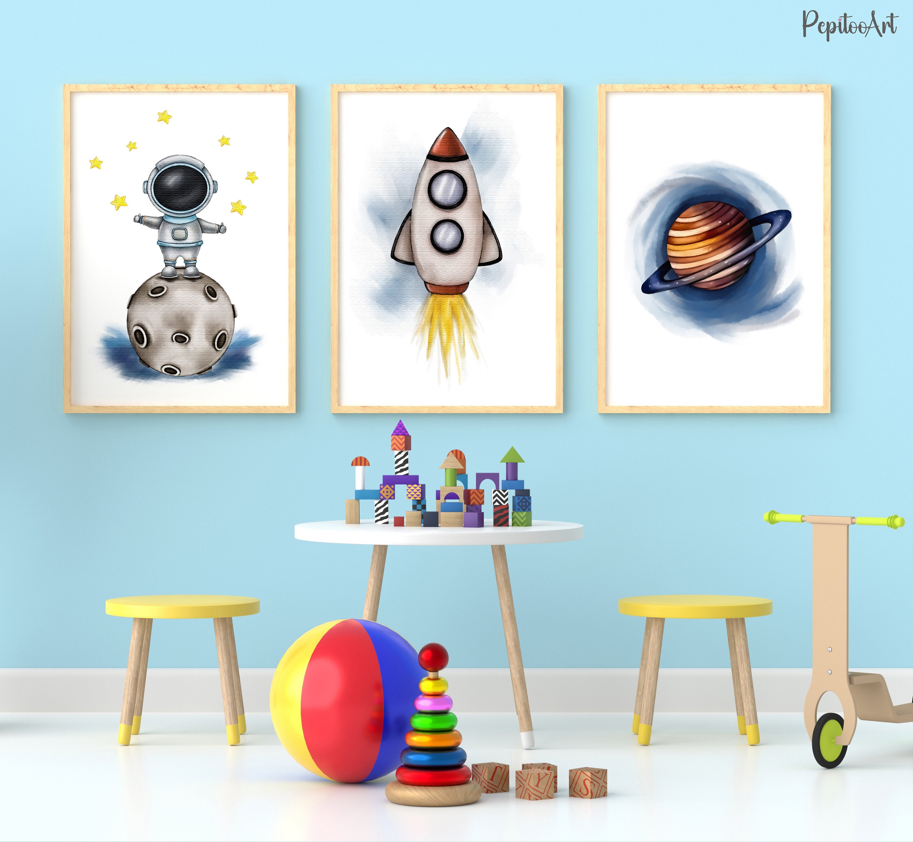 Space Nursery Prints, Outer Space Printable Wall Art Set of 3 for ...