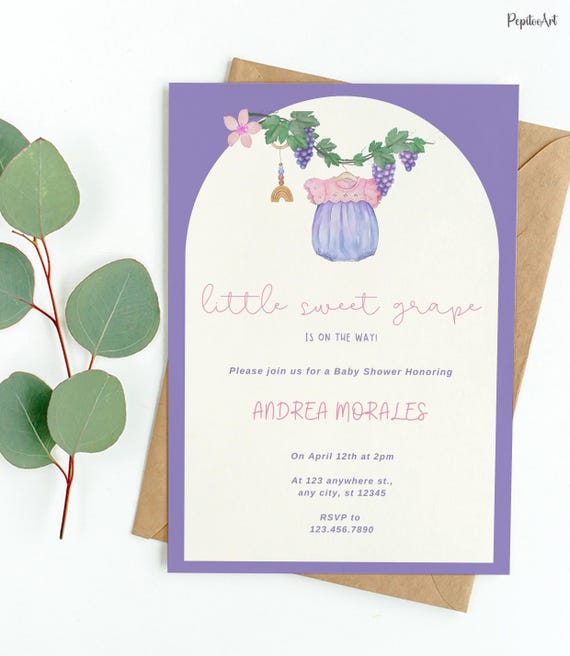 Little Sweet Grape Baby Shower Invitation: Girl Digital Invite 