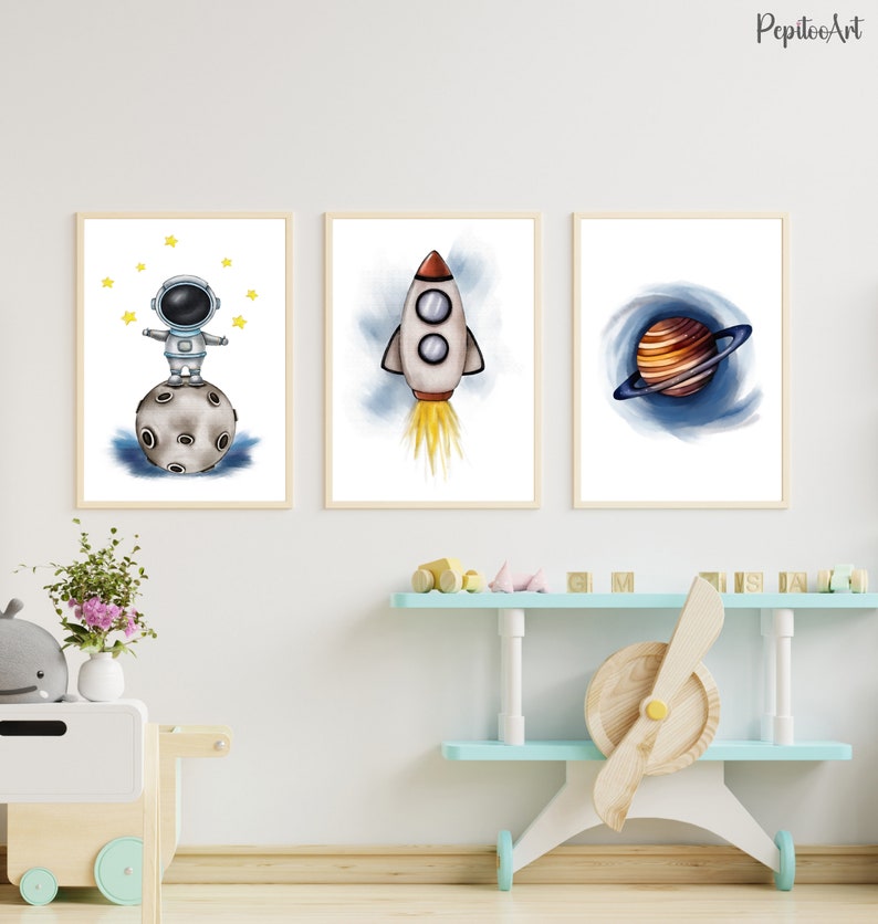 Space Nursery Prints, Outer Space Printable Wall Art Set of 3 for ...