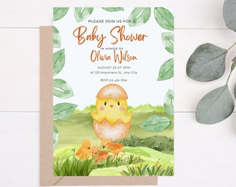 Editable Baby Shower Invitation, Chick baby shower invitation,lovely invitation,DIY Canva Digital invitation,Template,Instant Download