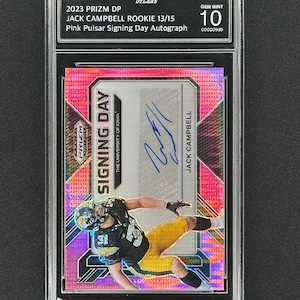 Jack Campbell Detroit Lions 2023 Prizm DP Pink Pulsar Dia da Assinatura Autógrafo 13/15 Classificação de Novato Gem Mint 10!