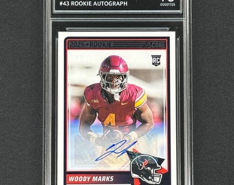 Tarjeta de autógrafos de novato de Woody Marks, Texans 2025, con calificación Gem Mint 10