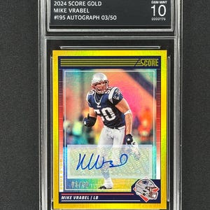 Mike Vrabel New England Patriots 2024, médaille d'or 3/50 pour autographes, gemme menthe 10 !